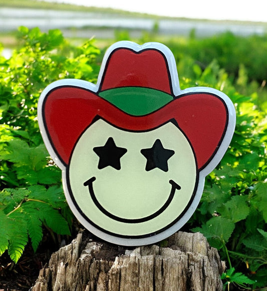 Smiling Face Cowboy with Red and Green Hat - Topper