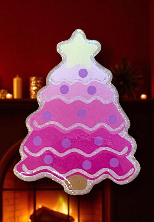 Pink Christmas Tree Badge Reel Topper – Holiday Cheer, Healthcare Style!