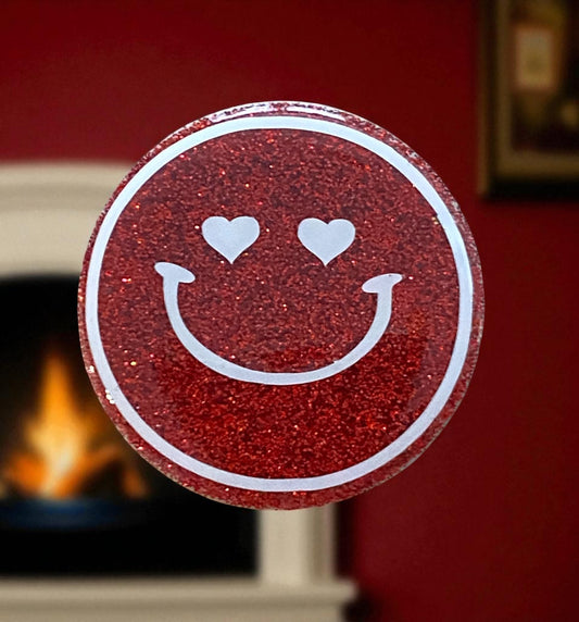 Red Glitter Smiling Badge Reel Topper – All the Happy Vibes!