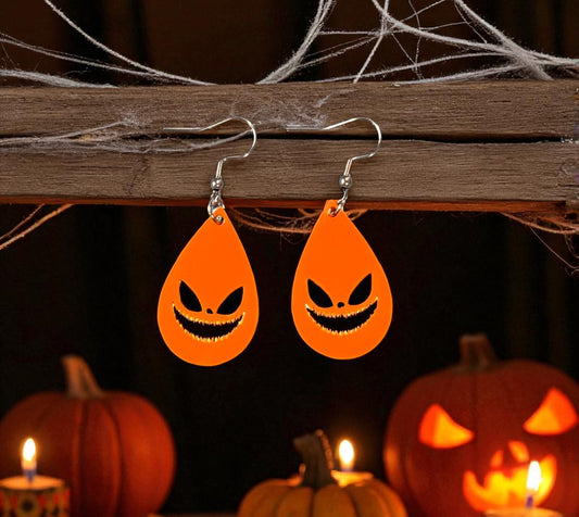 Scary Pumpkin Teardrop Earrings – Halloween Jack-O’-Lantern Jewelry