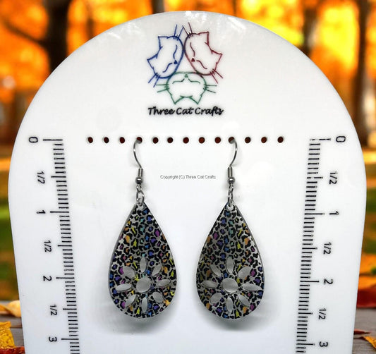 Colorful Leopard Print Teardrop Acrylic Earrings with Flower Cut-Out