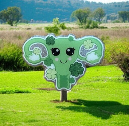 St. Patrick’s Day Uterus Badge Reel Topper – Lucky Green Shamrock Medical ID Accessory